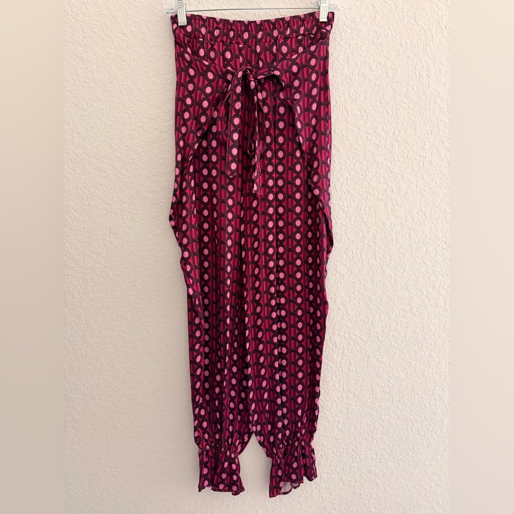 Høst & Vår Pink Geometric Harem Pants | Elastic Waist Ruched Ankle Pants